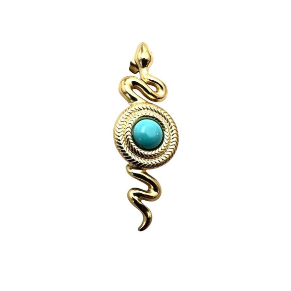 Blue Turquoise Snake Design Gold Plated Pierced Earrings Chandelier New - Picture 2 of 3